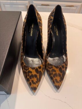 Saint Laurent Leopard-Print Pointed Toe Pumps - Brown/Black